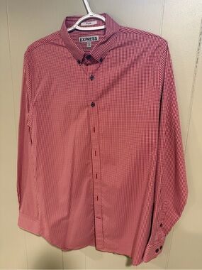 Express Men’s Red Checked Button-Down performance Shirt